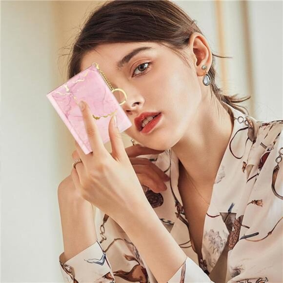 Small Slim RFID Card Wallets for Women Peach Pink Marble - Picture 6 of 6